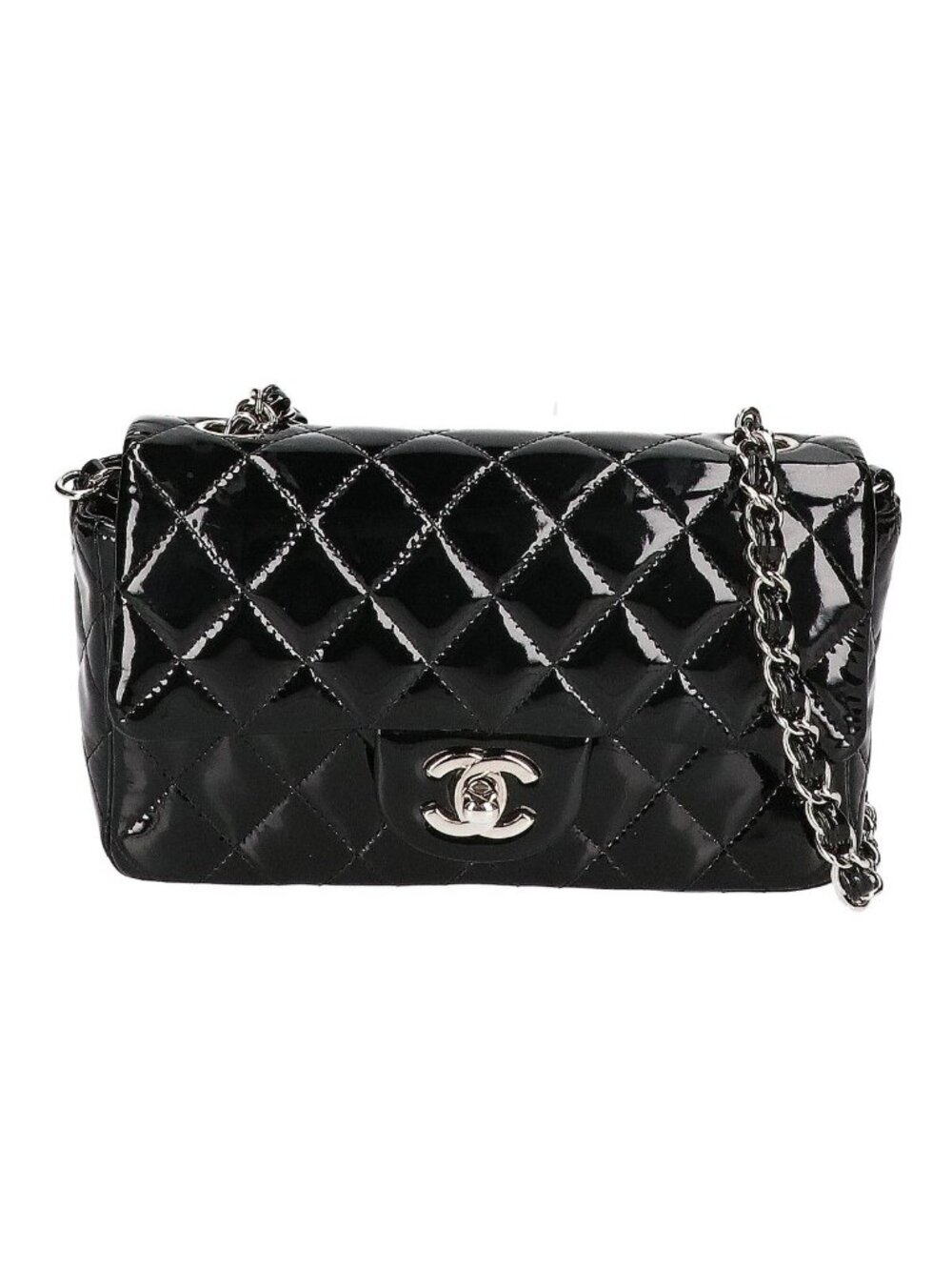 Chanel Patent Leather Mini Quilted 20 Single Flap Bag Chain